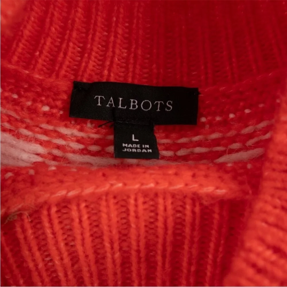 Talbots Fair Isle Wool-Blend Sweater Women's Large Coral White Warm Cozy SKU355 - Picture 3 of 8